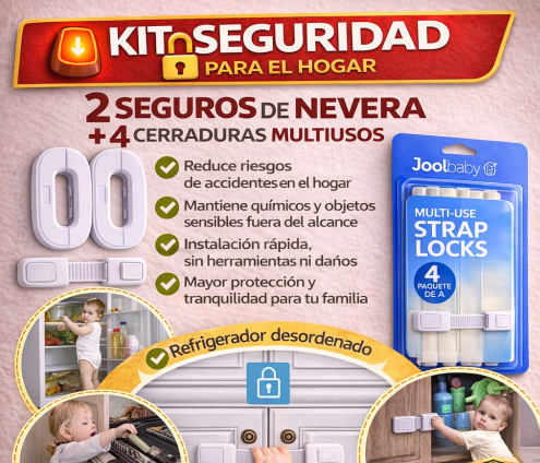 KIT DE SEGURIDAD PARA EL HOGAR (2 Seguros de Nevera + 4 Cerraduras Multiuso)