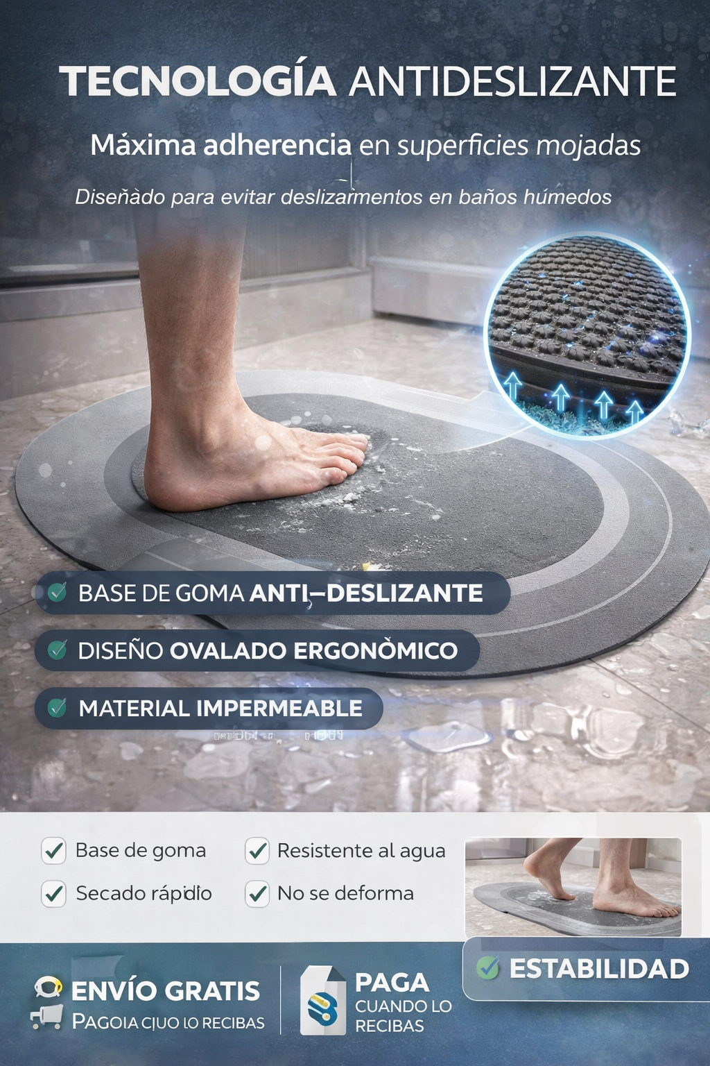 ALFOMBRA ANTIDESLIZANTE PARA BAÑO (OFERTA 2x1)