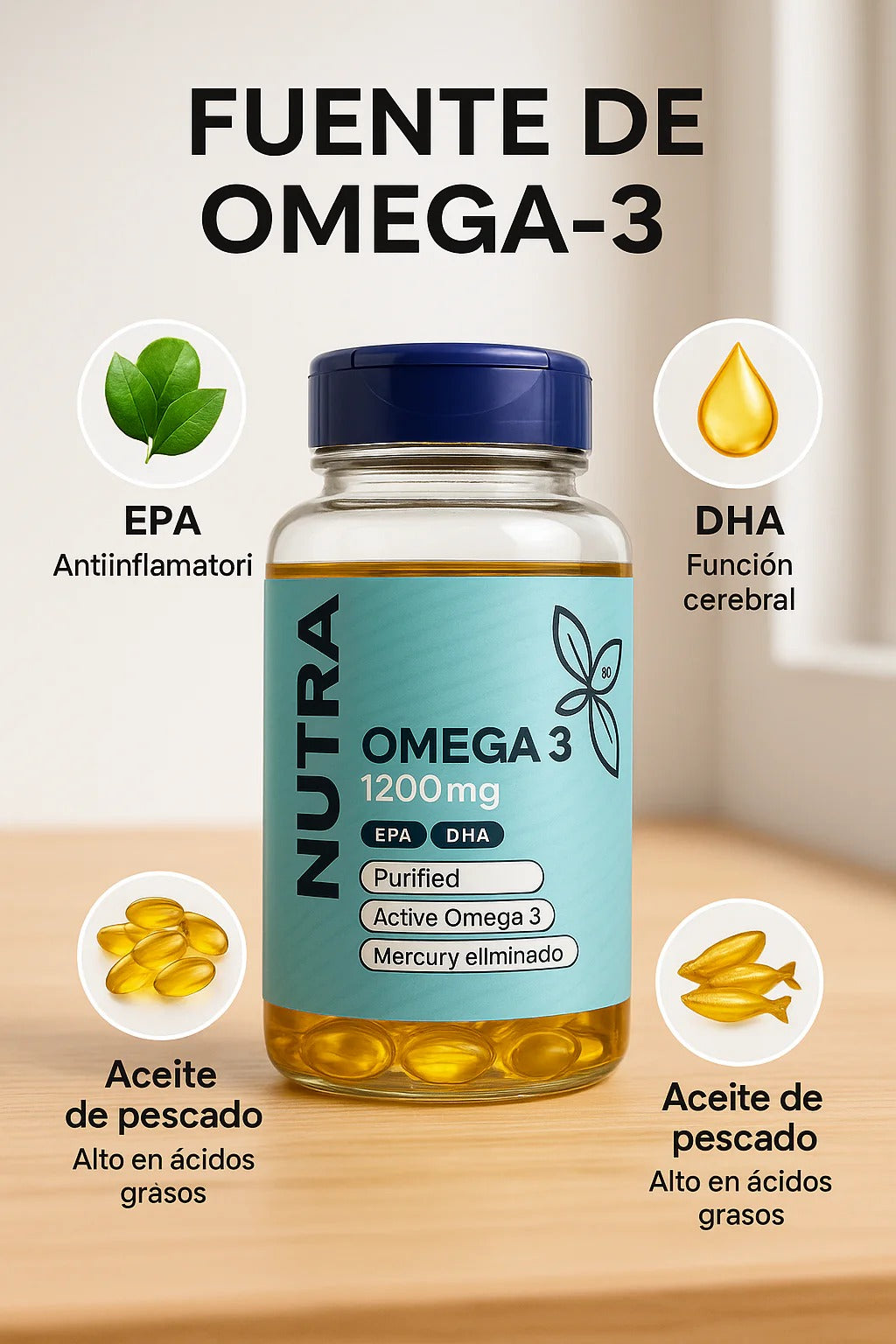 OMEGA 3 FISH OIL (60 CAPSULAS 1200 MG)