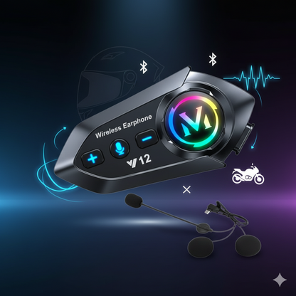MotoSpeaker Pro™Intercomunicador V12 – Bluetooth para Casco con Micrófono HD
