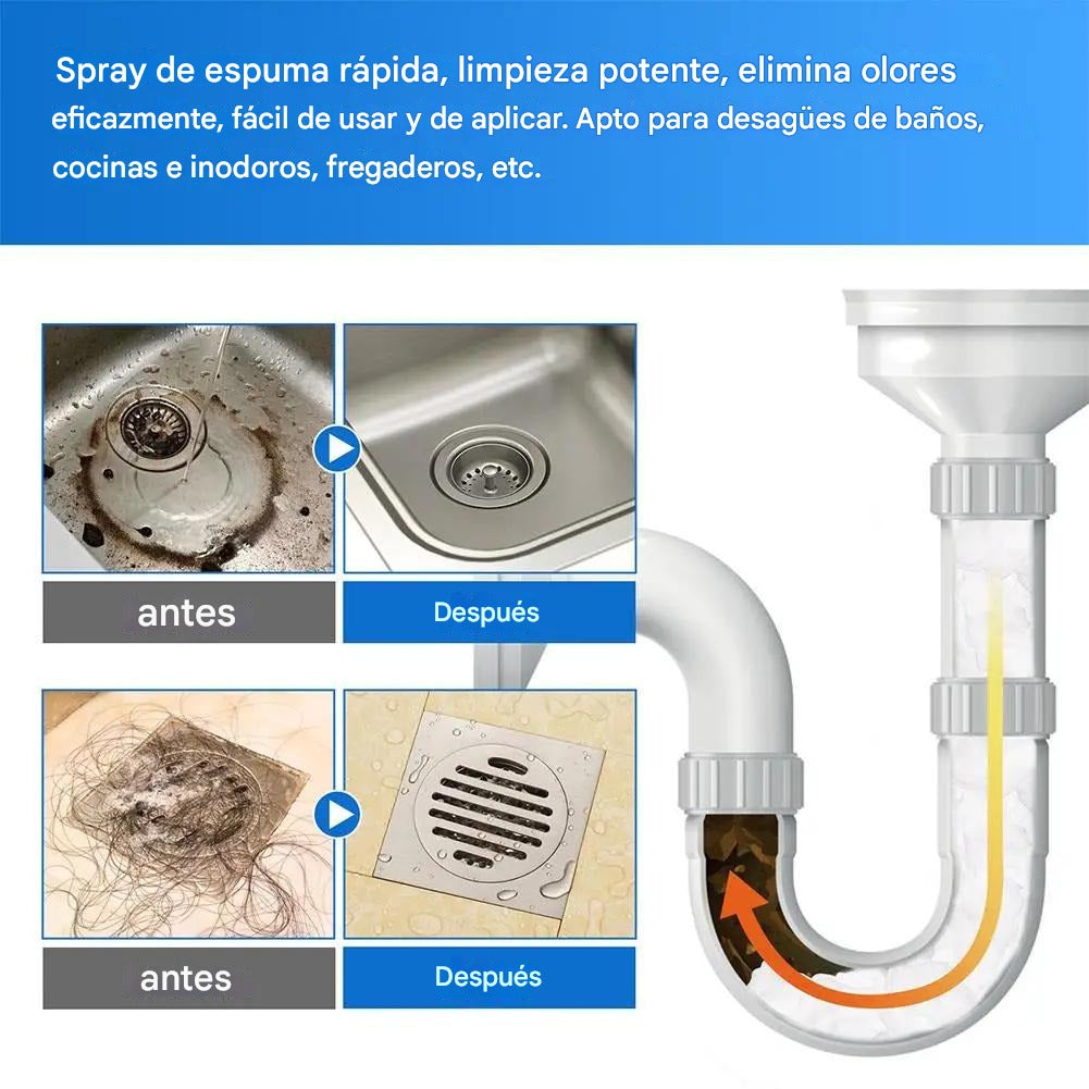 Espuma Limpia Tubo™ Fórmula segura para tus tuberías de cocina y baño